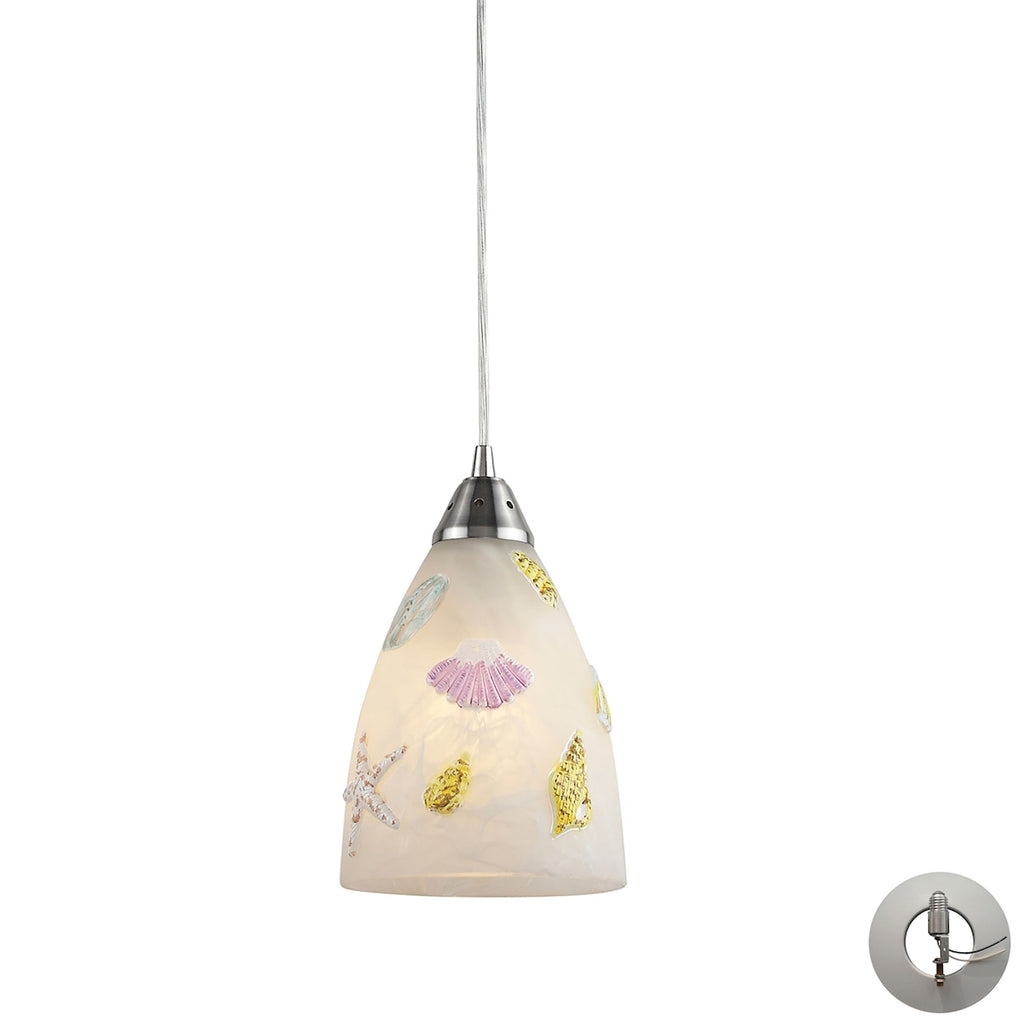 Seashore 1 Light Pendant in Satin Nickel and Hand Painted Glass - Includes Adapter Kit