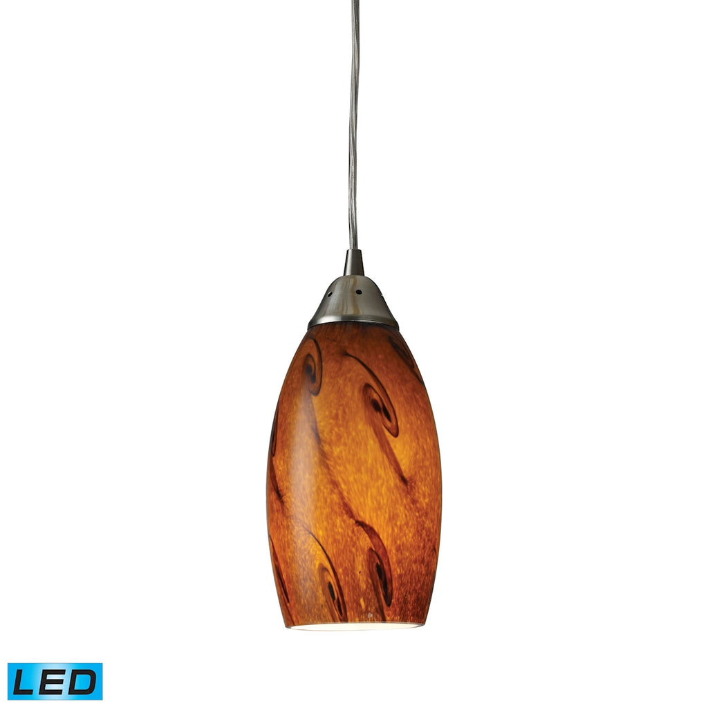 Galaxy 1-Light Pendant in Brown and Satin Nickel Finish - LED Offering Up To 800 Lumens (60 Watt Equ
