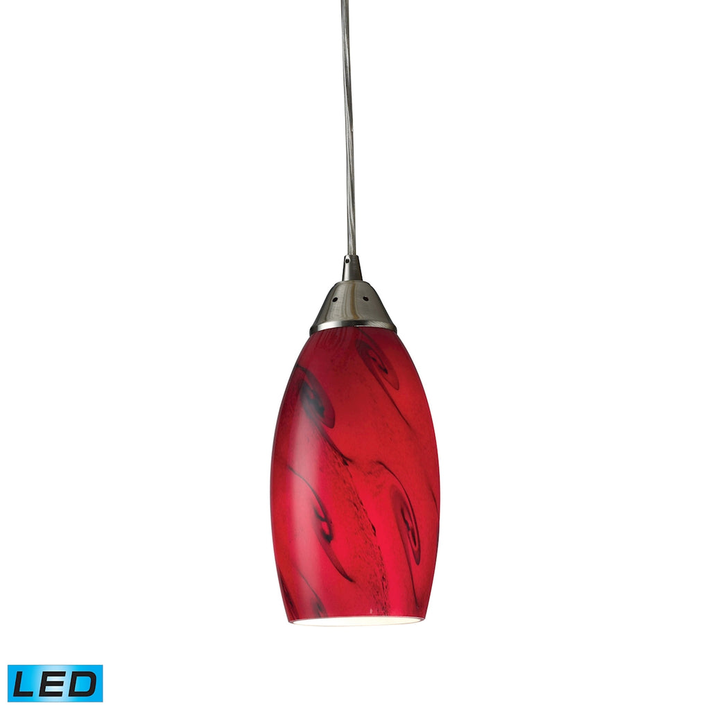 Galaxy 1-Light Pendant in Red and Satin Nickel Finish - LED Offering Up To 800 Lumens (60 Watt Equiv