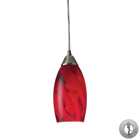 Galaxy 1 Light Pendant in Red and Satin Nickel - Includes Adapter Kit