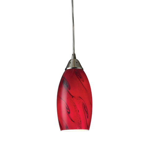 Galaxy 1-Light Pendant in Red and Satin Nickel Finish