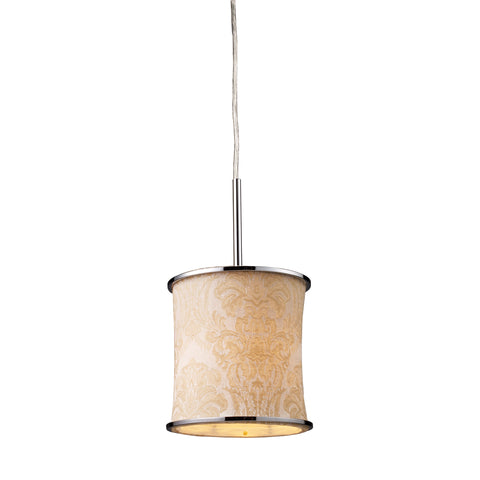 Fabrique 1-Light Drum Pendant in Polished Chrome and Gold Damask Shade                               