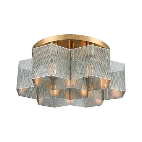 Compartir 7-Light Semi Flush Mount in Satin Brass with Perforated Metal