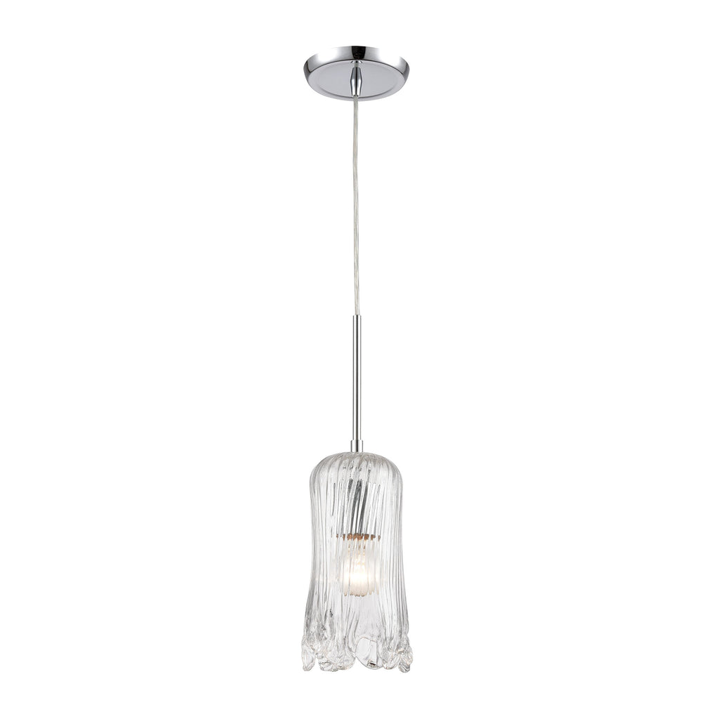 Hand Formed Glass 1-Light Mini Pendant in Polished Chrome with Clear Hand Formed Glass