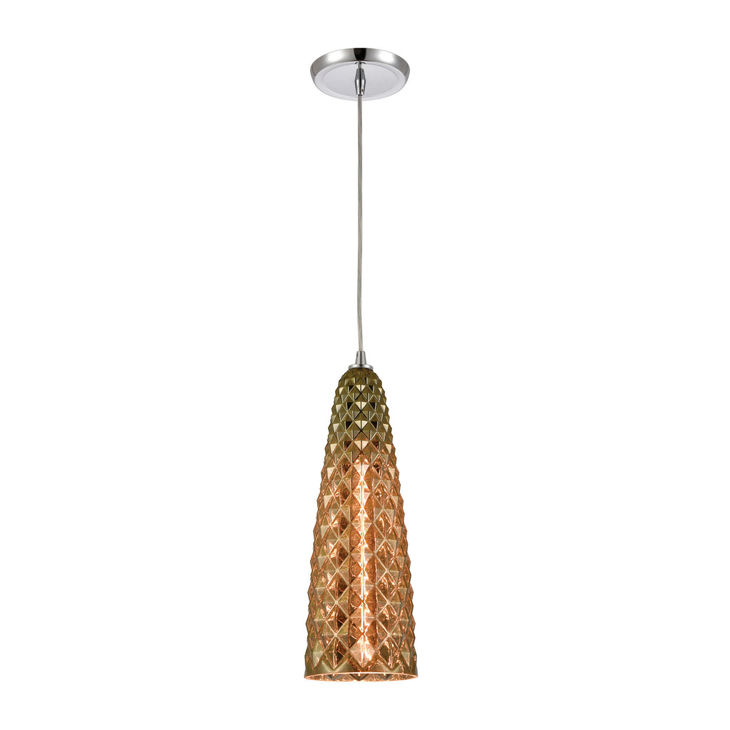 Glitzy 1-Light Mini Pendant in Polished Chrome with Golden Bronze Plated Glass