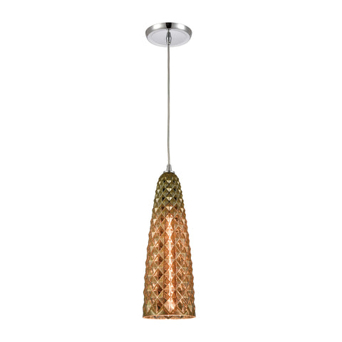 Glitzy 1-Light Mini Pendant in Polished Chrome with Golden Bronze Plated Glass