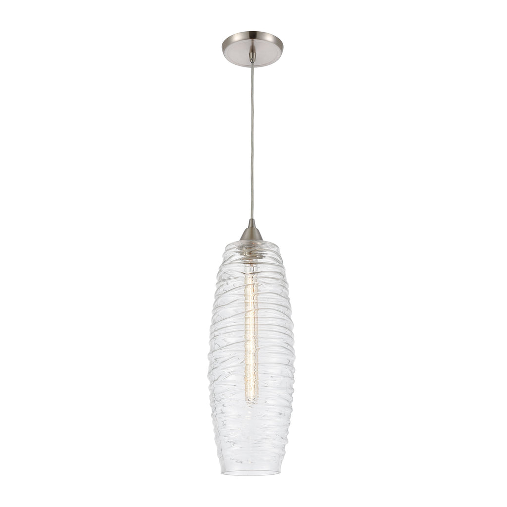 Liz 1-Light Mini Pendant in Satin Nickel with Clear Glass with Ribbed Swirls