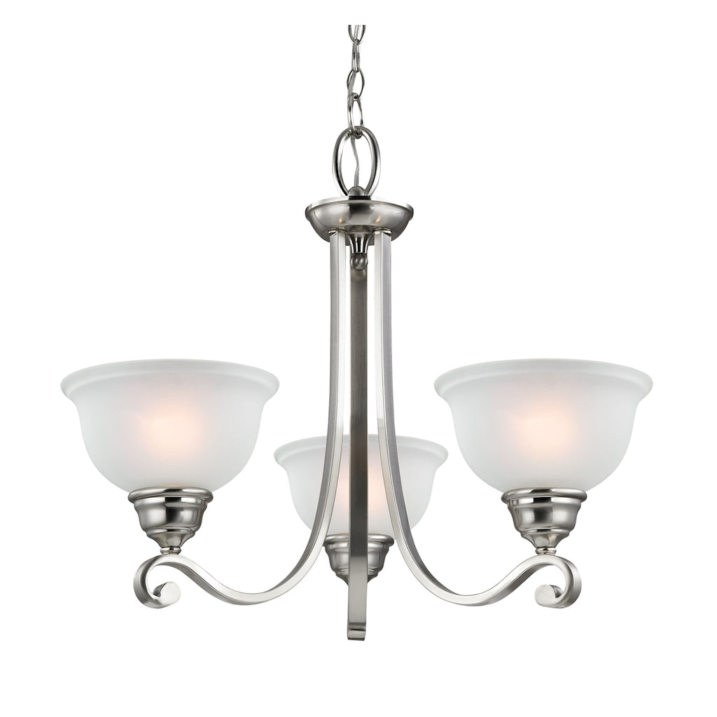 Hamilton 3-Light Chandelier in Brushed Nickel with White Glass