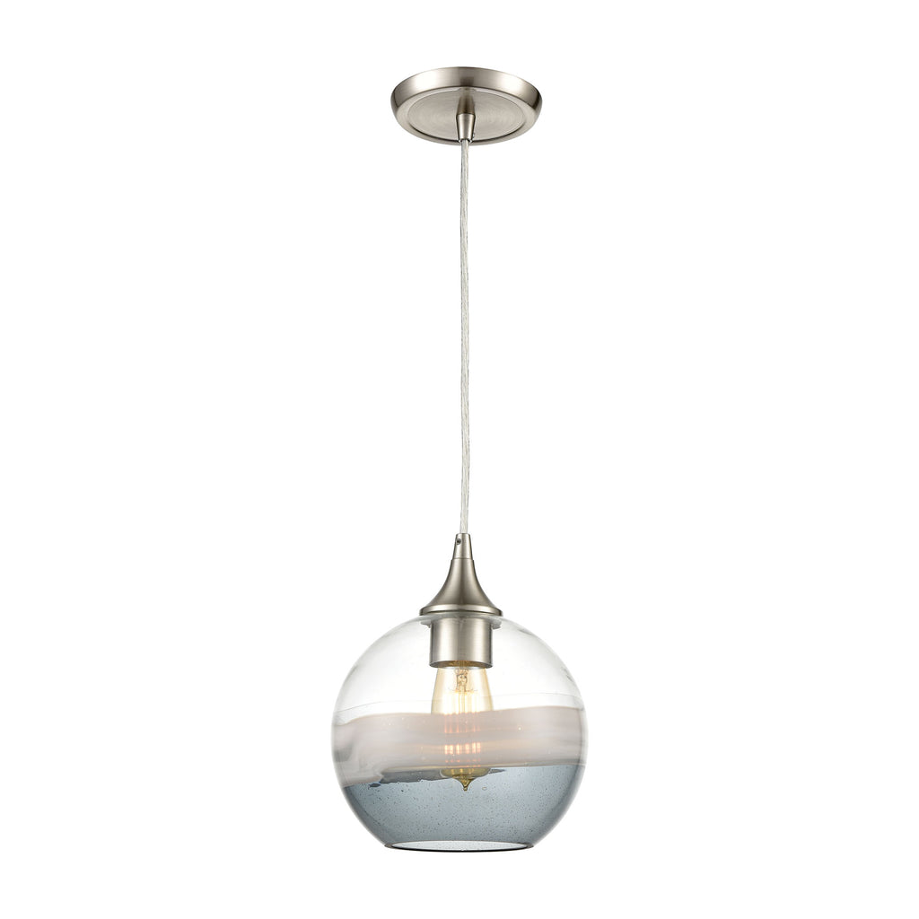 Sutter Creek 1-Light Mini Pendant in Satin Nickel with Clear, Grey, and Smoke Seedy Glass