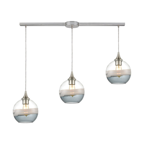 Sutter Creek 3-Light Pendant in Satin Nickel with Clear, Grey, and Smoke Seedy Glass