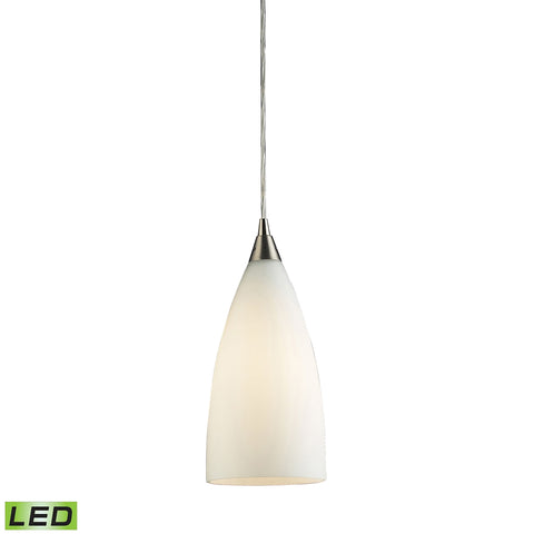 1 Light Pendant in Satin Nickel and White Glass - LED Offering Up To 800 Lumens (60 Watt Equivalent)