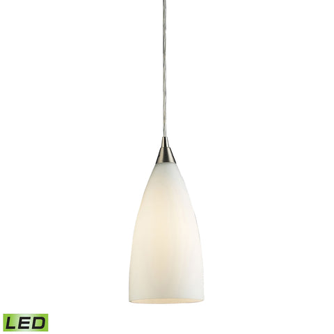 1 Light Pendant in Satin Nickel and White Glass - LED Offering Up To 800 Lumens (60 Watt Equivalent)