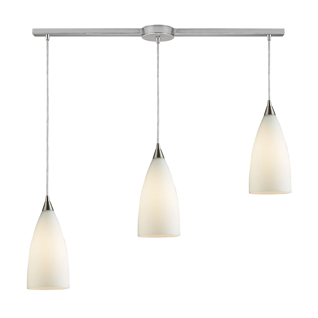 Vesta 3-Light Linear Pendant White in Satin Nickel