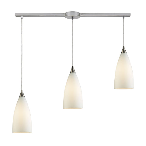 Vesta 3-Light Linear Pendant White in Satin Nickel