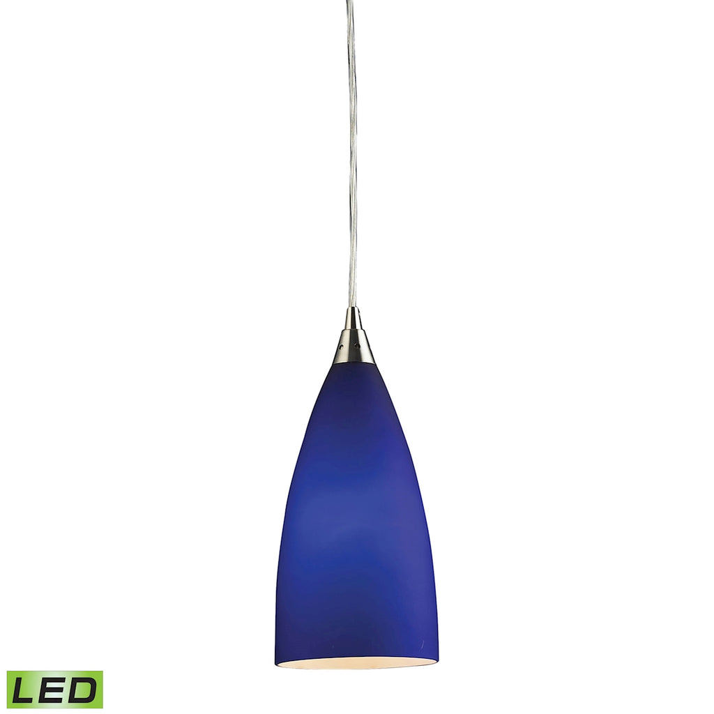 1 Light Pendant in Satin Nickel and Blue Glass - LED Offering Up To 800 Lumens (60 Watt Equivalent)