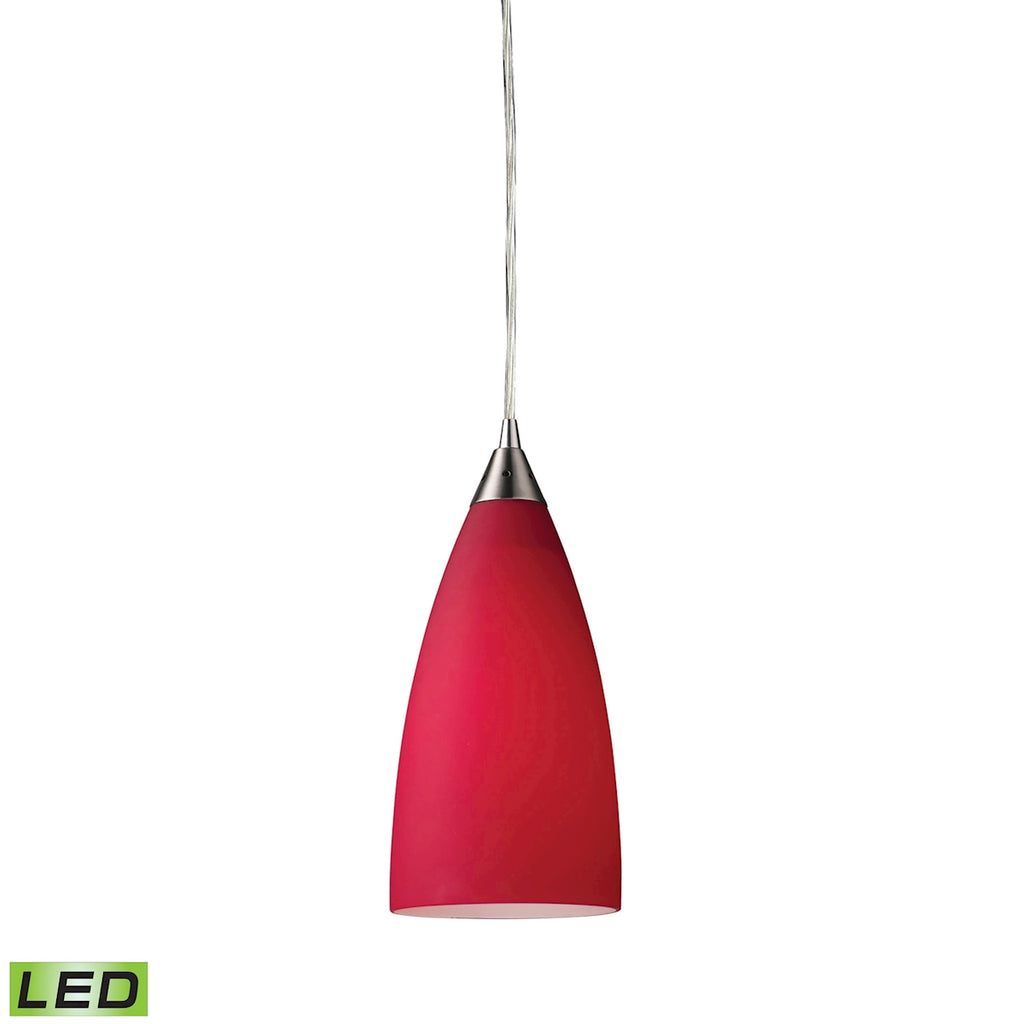 1 Light Pendant in Satin Nickel with Vesta Red Glass - LED Offering Up To 800 Lumens (60 Watt Equiva