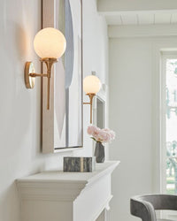 Beverly Hills 1-Light Sconce in Satin Brass with White Feathered Glass