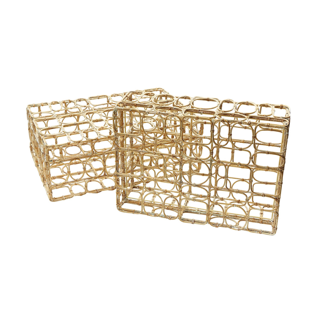Washed Natural Oval Ring Rectangular Boxes - Set of 2