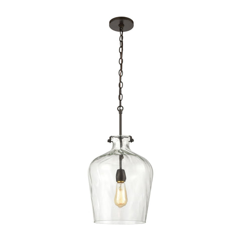 Tuscan Villa 1-Light Pendant in Oil Rubbed Bronze with Wavy Glass