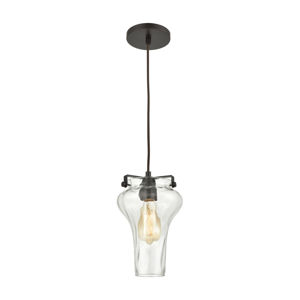 Volus 1-Light Mini Pendant in Oil Rubbed Bronze with Wavy Glass