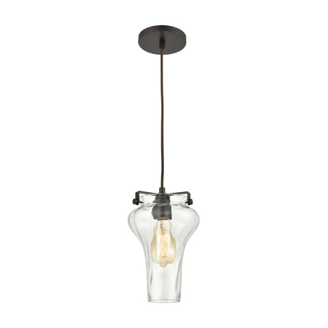 Volus 1-Light Mini Pendant in Oil Rubbed Bronze with Wavy Glass