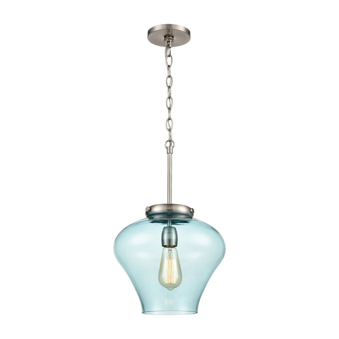 Amore 1-Light Pendant in Satin Nickel with Light Blue Glass