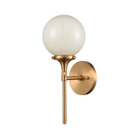 Beverly Hills 1-Light Sconce in Satin Brass with White Feathered Glass