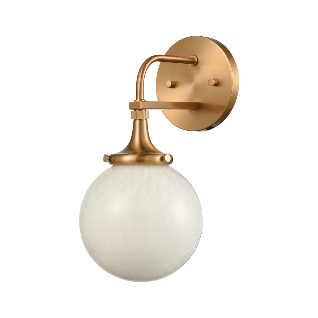 Beverly Hills 1-Light Vanity Light in Satin Brass with White Feathered Glass