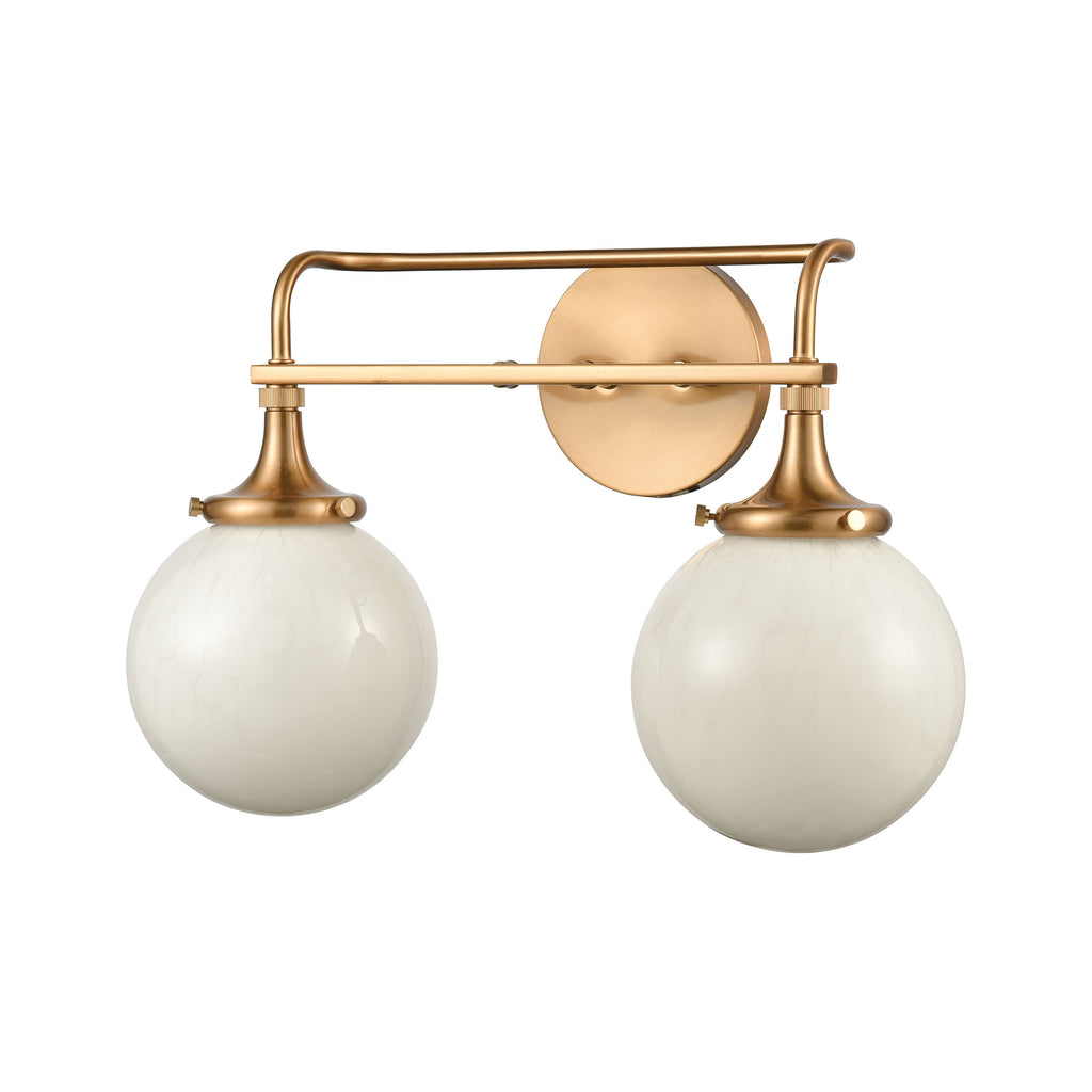 Beverly Hills 2-Light Vanity Light in Satin Brass with White Feathered Glass