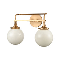 Beverly Hills 2-Light Vanity Light in Satin Brass with White Feathered Glass