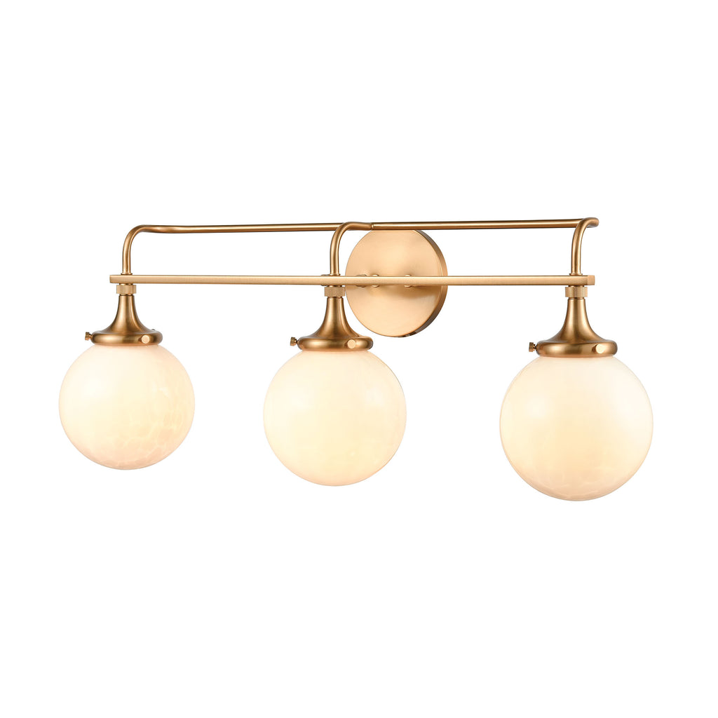 Beverly Hills 3-Light Vanity Light in Satin Brass with White Feathered Glass