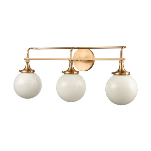 Beverly Hills 3-Light Vanity Light in Satin Brass with White Feathered Glass