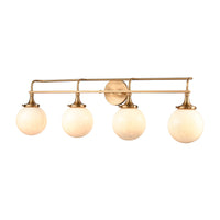 Beverly Hills 4-Light Vanity Light in Satin Brass with White Feathered Glass