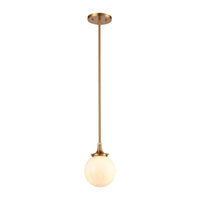 Beverly Hills 1-Light Mini Pendant in Satin Brass with White Feathered Glass