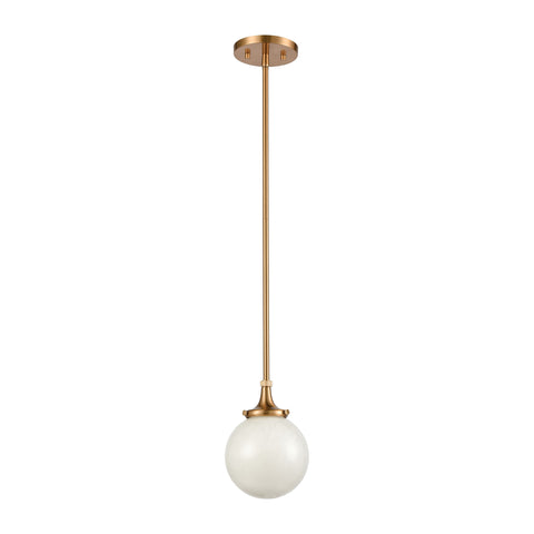 Beverly Hills 1-Light Mini Pendant in Satin Brass with White Feathered Glass
