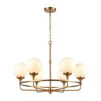 Beverly Hills 6-Light Chandelier in Satin Brass with White Feathered Glass