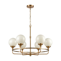 Beverly Hills 6-Light Chandelier in Satin Brass with White Feathered Glass