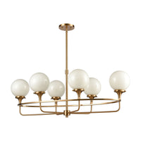 Beverly Hills 6-Light Island Light in Satin Brass with White Feathered Glass