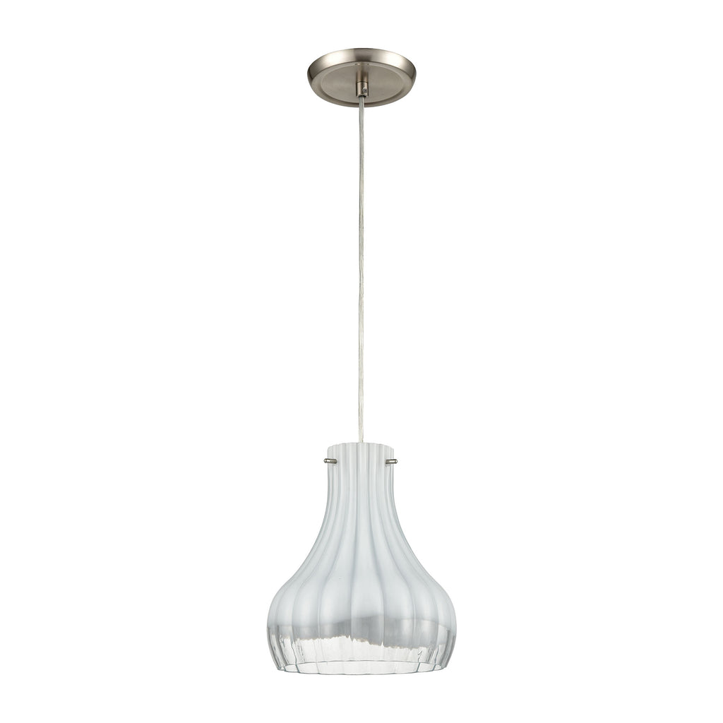 Coastal Scallop 1-Light Mini Pendant in Satin Nickel with Opal White and Clear Glass
