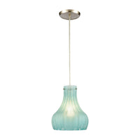 Coastal Scallop 1-Light Mini Pendant in Satin Nickel with Seafoam Sugar Scavo Glass