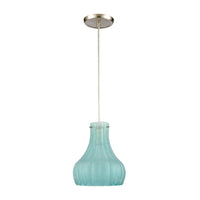 Coastal Scallop 1-Light Mini Pendant in Satin Nickel with Seafoam Sugar Scavo Glass