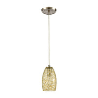 Golden Pasture 1-Light Mini Pendant in Satin Nickel with Gold and Amber Mottled Glass