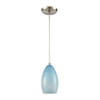 Planetario 1-Light Mini Pendant in Satin Nickel with Swirling Blue and White glass