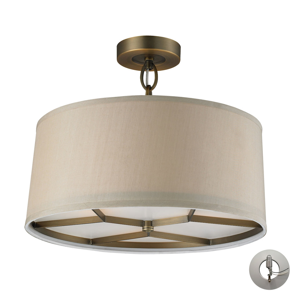 Baxter 3 Light Semi Flush in Brushed Antique Brass - Includes Adapter Kit