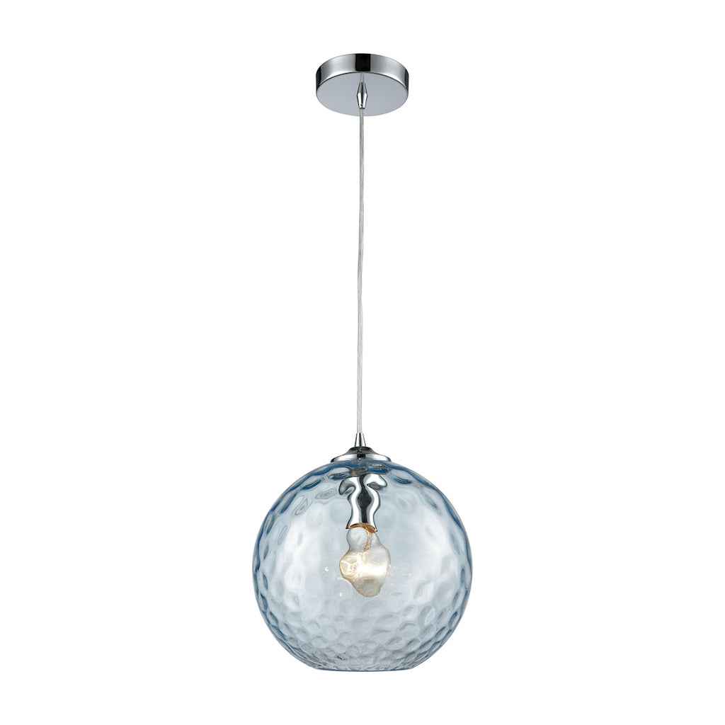 Watersphere 1 Light Pendant in Polished Chrome with Aqua Hammered Glass