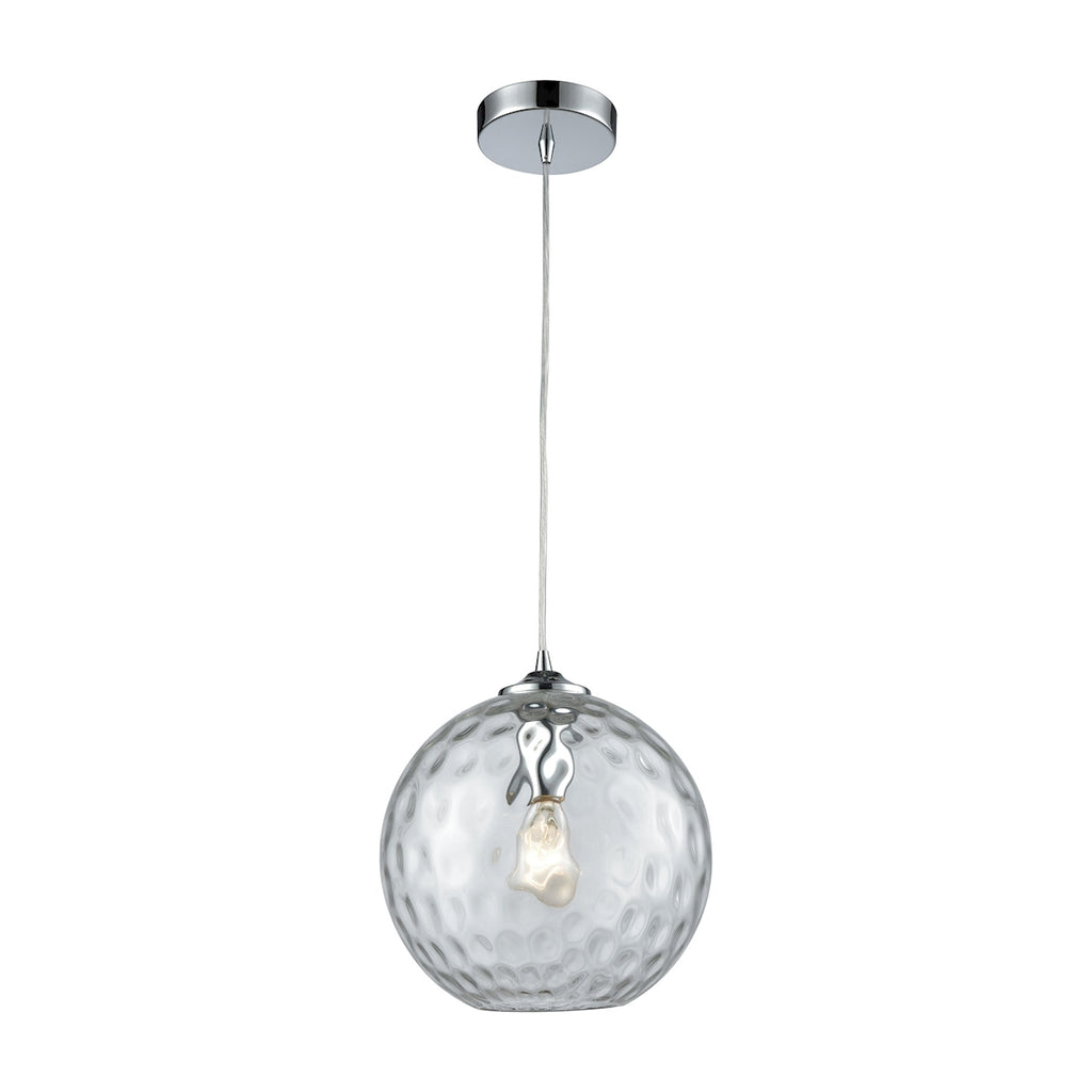 Watersphere 1 Light Pendant in Polished Chrome with Clear Hammered Glass