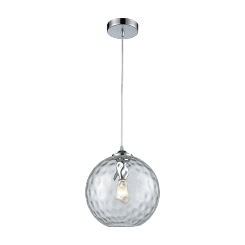 Watersphere 1 Light Pendant in Polished Chrome with Clear Hammered Glass
