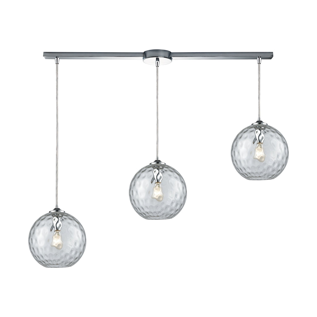 Watersphere 3 Light Linear Bar Fixture in Polished Chrome with Clear Hammered Glass