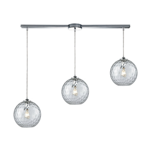 Watersphere 3 Light Linear Bar Fixture in Polished Chrome with Clear Hammered Glass