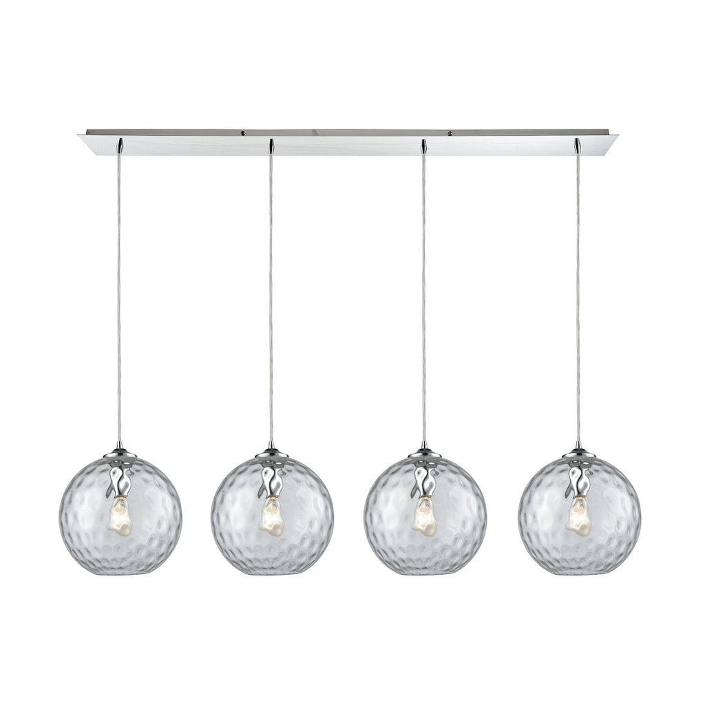 Watersphere 4 Light Linear Pan Fixture in Polished Chrome with Clear Hammered Glass